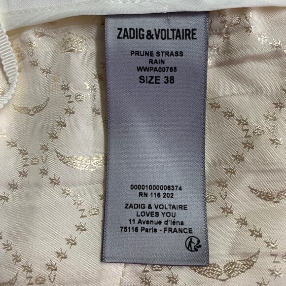 M Off White Polyester Blend Rhinestone Studded Peak Lapel Pantsuit - Picture 11 of 13